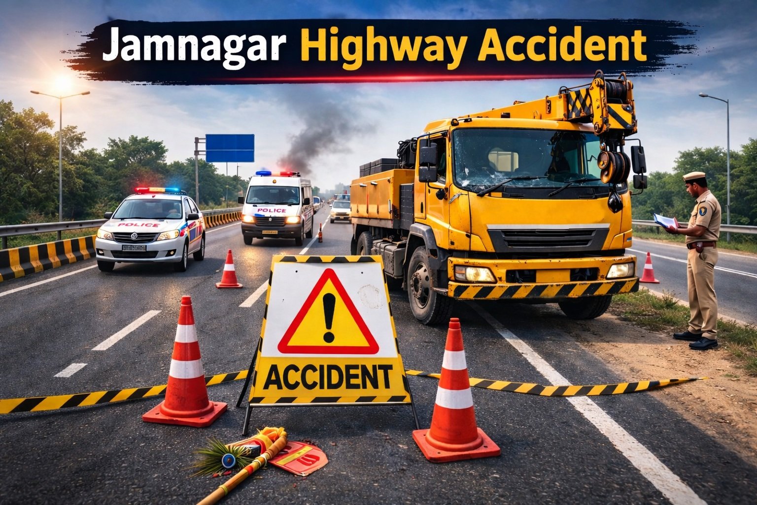 Jamnagar Highway Accident Woman Killed in Crane Hit During Dwarka Padayatra